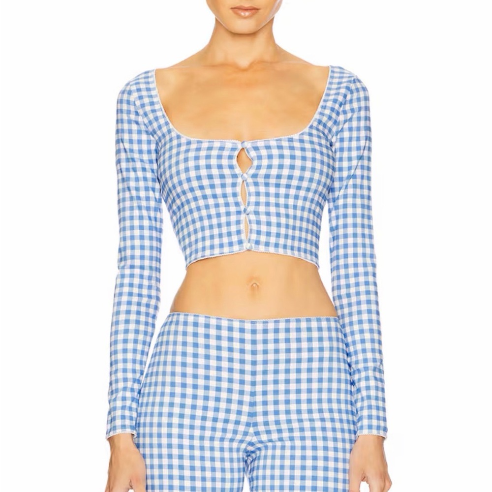 Blue and White Gingham Crop Top LOBA